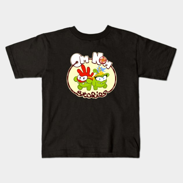 om nom stories Kids T-Shirt by guyfawkes.art